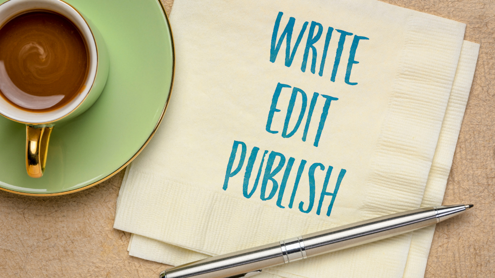 write edit publish content creation concept